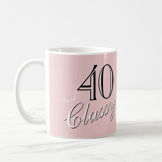 40e en Classy Blush Roze Elegant Script Verjaardag Koffiemok (Links)