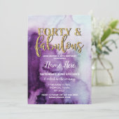 40e en Fabulous Birthday Party Paars 40e uitnodigi Kaart (Staand voorkant)