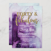 40e en Fabulous Birthday Party Paars 40e uitnodigi Kaart (Voorkant / Achterkant)