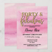 40e en Fabulous Birthday Party roze 40e uitnodigin Kaart (Voorkant / Achterkant)