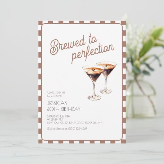 40e Espresso Martini Gebrouwen Bruin Verjaardagsfe Kaart (Staand voorkant)