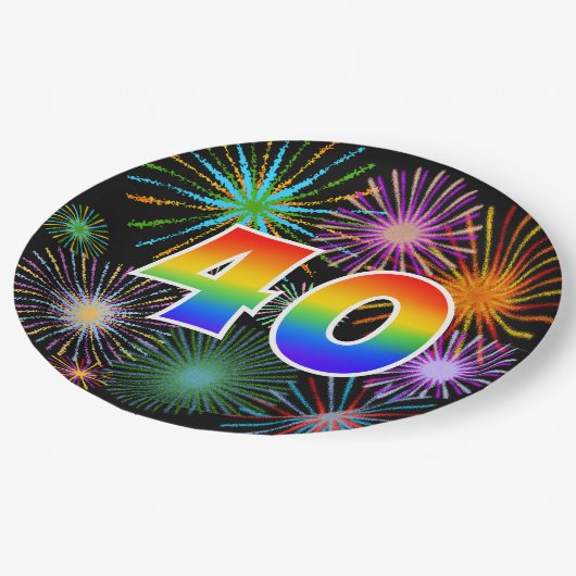40e evenement - leuk, kleurrijk, vet, regenboog 40 papieren bordje (Gekanteld)