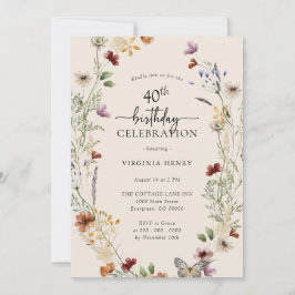 40e Floral Birthday Invitation Kaart