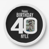 40e foto verjaardag zwart-wit papieren bordje (Voorkant)