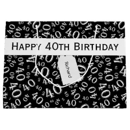 40e geboortecijfer Patroon zwart/wit 40 Large Cadeautasje