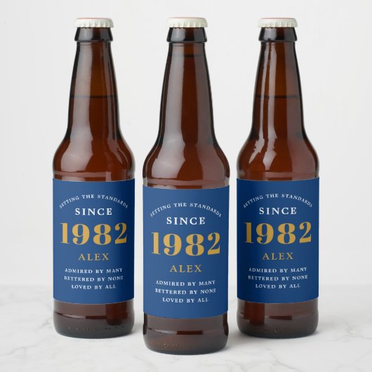 40e geboortedag 1982 Blue Gold Elegant Chic Bier Etiket (Flessen)