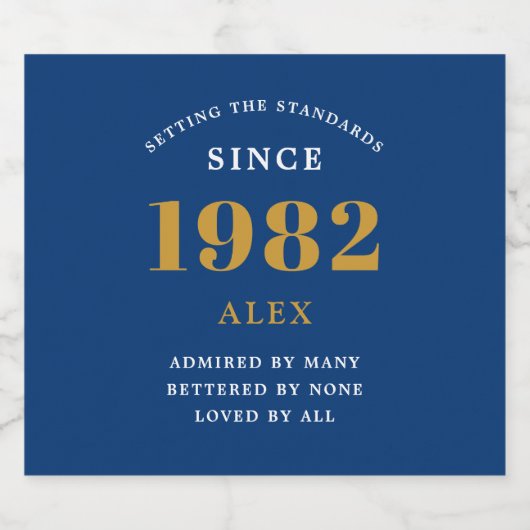 40e geboortedag 1982 Blue Gold Elegant Chic Sparkling Wijnetiket (Enkel label)