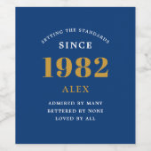 40e geboortedag 1982 Blue Gold Elegant Chic Wijn Etiket (Enkel label)