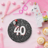40e geboortedag ballonnen op zwarte glitter papieren bordje (Feest)