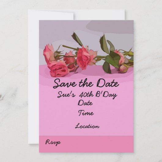 40e geboortedag, datum met roze rozenrozenwaterver kaart (Voorkant)