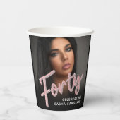 40e geboortedag, fotoscript glitter roze papieren bekers (Achterkant)