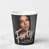 40e geboortedag, fotoscript glitter roze papieren bekers (Voorkant)