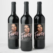 40e geboortedag, fotoscript glitter roze wijn etiket (Flessen)