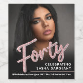 40e geboortedag, fotoscript glitter roze wijn etiket (Enkel label)