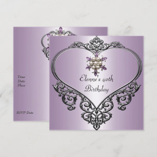 40e geboortedag Heart Soft Mauve Paarse Pearl jewe Kaart