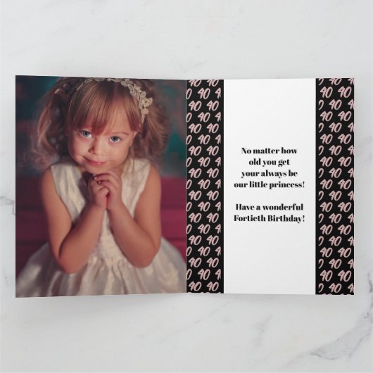 40e geboortedag, roos roze kaart (Binnen)