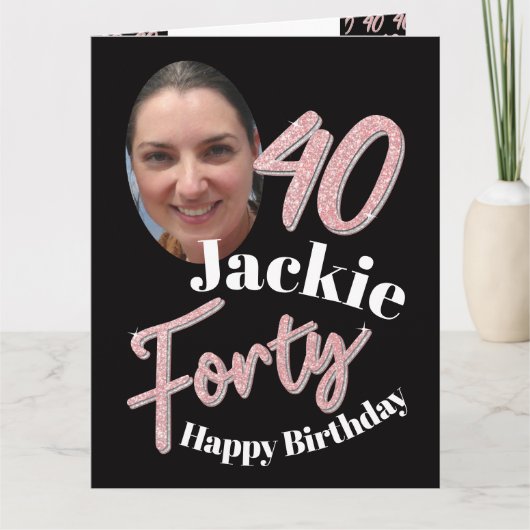 40e geboortedag, roos roze kaart (Voorkant)