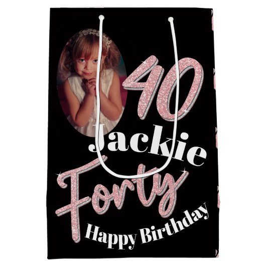 40e geboortedag, roos roze medium cadeauzakje (Achterkant)