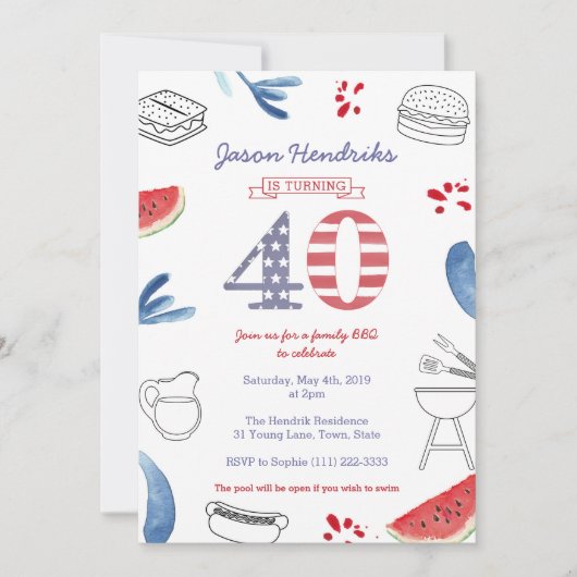 40e geboortedag voor de BBQ voor 4 juli Kaart (Voorkant)