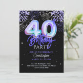 40e geboortedag voor hem Blue Fireworks Folie Ball Kaart (Staand voorkant)