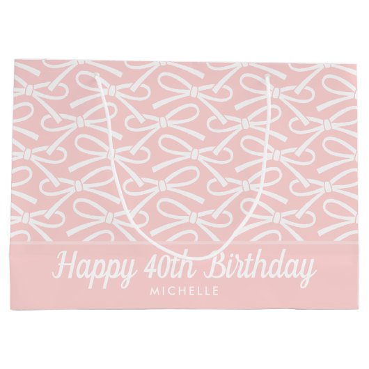 40e Gelukkige Verjaardag Roze Bow Witte Gift Bag Groot Cadeauzakje (Achterkant)