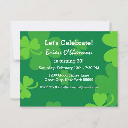 40e Geweldige Birthday Green Shamrocks G002F Kaart (Achterkant)