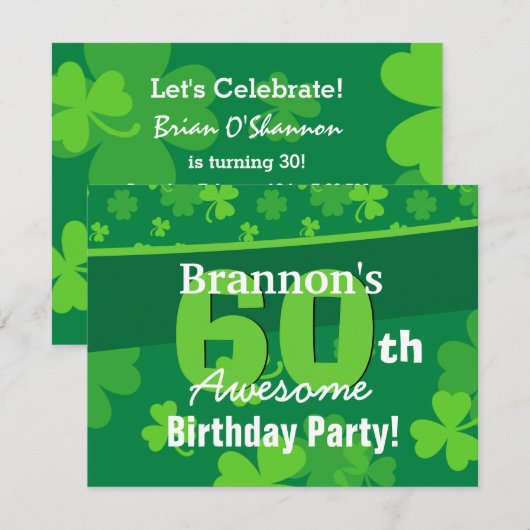 40e Geweldige Birthday Green Shamrocks G002F Kaart (Voorkant / Achterkant)