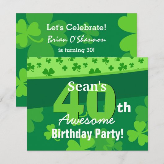 40e Geweldige verjaardag groene shamrocks G002E Kaart (Voorkant / Achterkant)