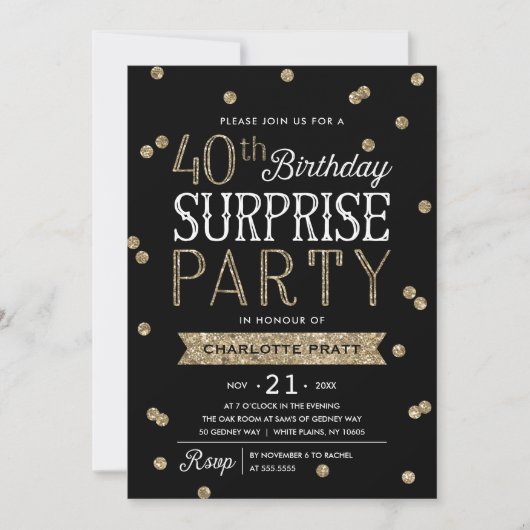40e Glitter Confetti Surprise Party Invitation Kaart (Voorkant)