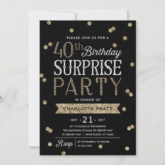 40e Glitter Confetti Surprise Party Invitation Kaart (Voorkant)