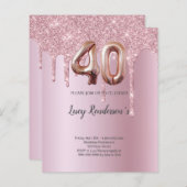 40e glitter gouden rozen ballon Verjaardagskaart (Voorkant / Achterkant)