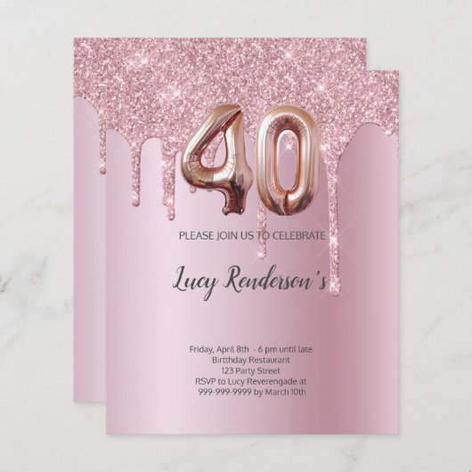 40e glitter gouden rozen ballon Verjaardagskaart (Voorkant / Achterkant)