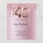 40e glitter gouden rozen ballon Verjaardagskaart (Voorkant)