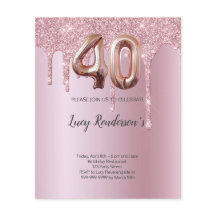 40e glitter gouden rozen ballon Verjaardagskaart