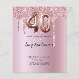 40e glitter gouden rozen ballon Verjaardagskaart