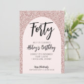 40e Glitter Roos Gouden Boog Verjaardag Uitnodigen Kaart (Staand voorkant)