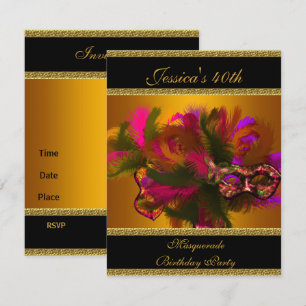 40e Gold Black Elegant Classy Masquerade-maskers Kaart