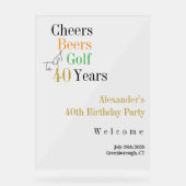40e Golf Cheers Beers Verjaardagsfeest Welkom Acryl Bord (Voorkant)