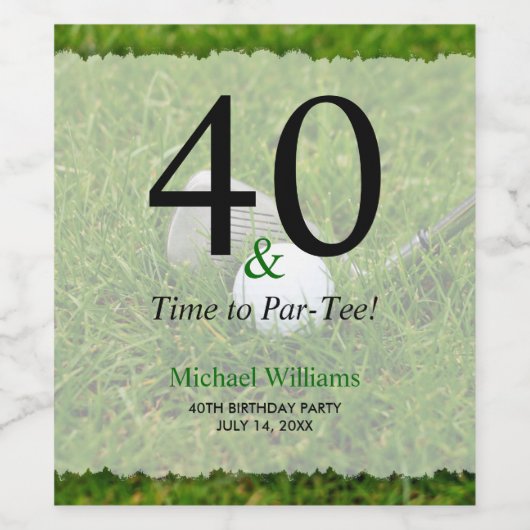 40e Golf Verjaardagsfeestje Aangepast Wijn Etiket (Enkel label)