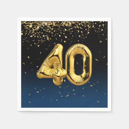 40e gouden ballonnen en Confetti Napkins Servet (Voorkant)