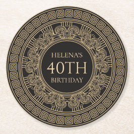 40e Griekse Verjaardagsfeest met aangepaste kleure Ronde Kartonnen Onderzetter