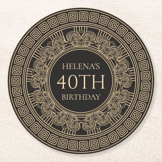 40e Griekse Verjaardagsfeest met aangepaste kleure Ronde Kartonnen Onderzetter (Voorkant)