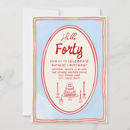 40e Hand Geschreven Getrokken Taart Eigenzinnige F Kaart (Voorkant)