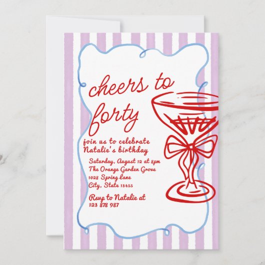 40e Hand getrokken Kleurrijke Champagne Glas Verja Kaart (Voorkant)