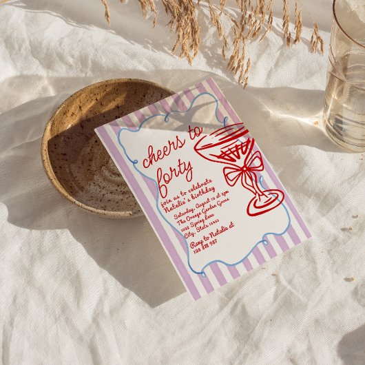 40e Hand getrokken Kleurrijke Champagne Glas Verja Kaart