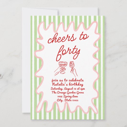 40e Hand Getrokken Kleurrijke Strepen Foto Verjaar Kaart (Voorkant)