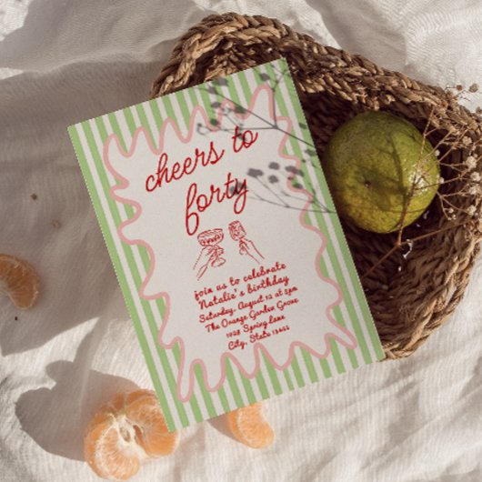 40e Hand Getrokken Kleurrijke Strepen Foto Verjaar Kaart