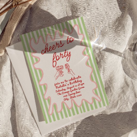 40e Hand Getrokken Kleurrijke Strepen Foto Verjaar Kaart