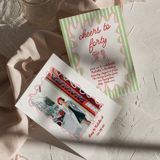 40e Hand Getrokken Kleurrijke Strepen Foto Verjaar Kaart