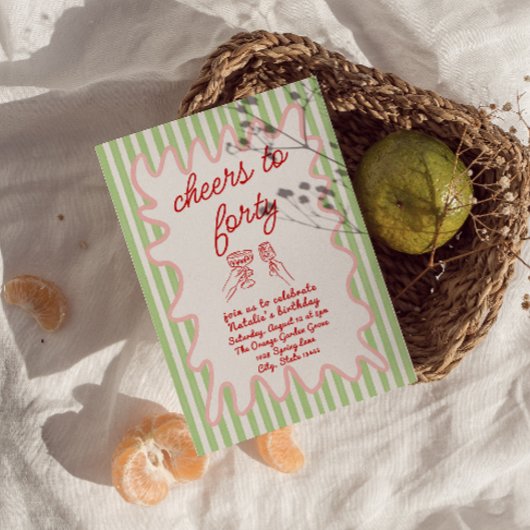 40e Hand Getrokken Kleurrijke Strepen Veertig Verj Kaart